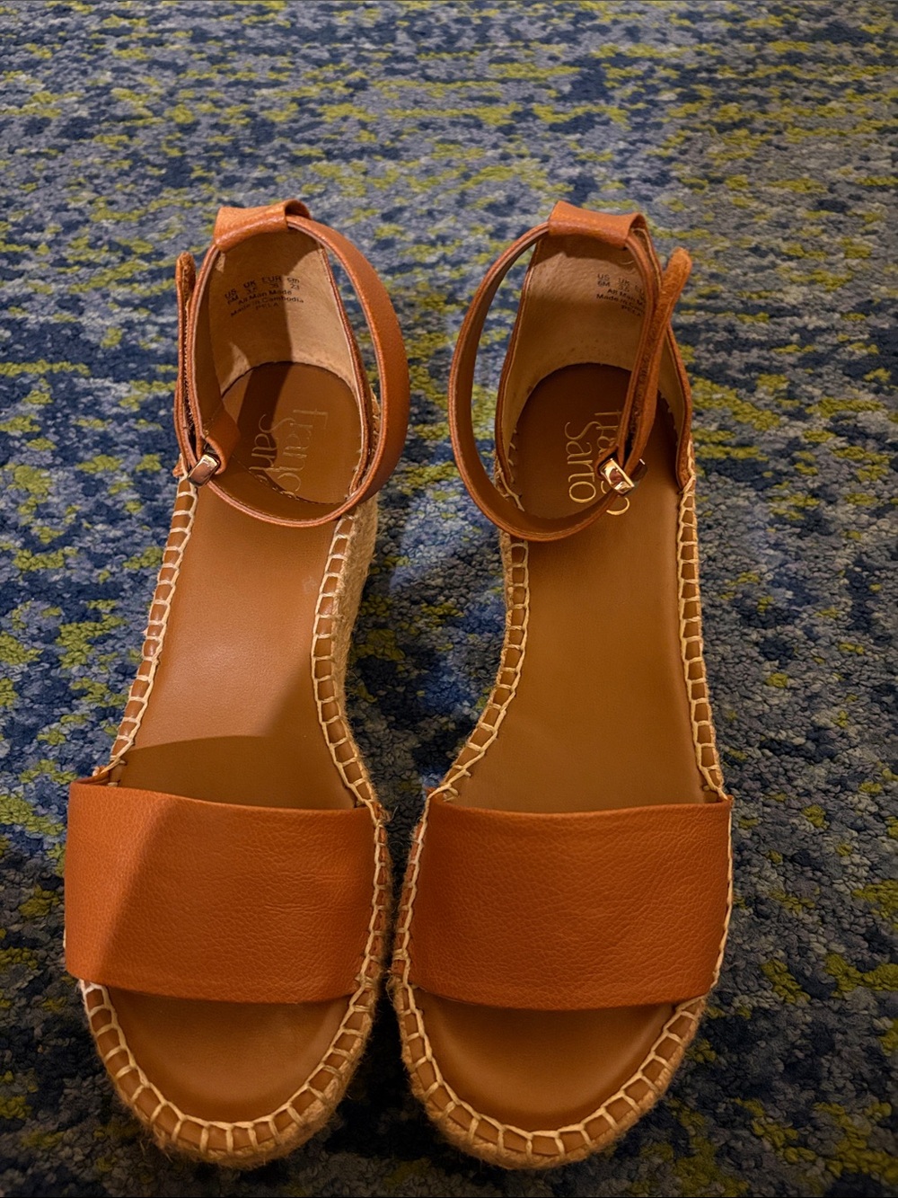 SARTO By Franco Sarto Cognac Leather Ankle-Strap Espadrille Sandals